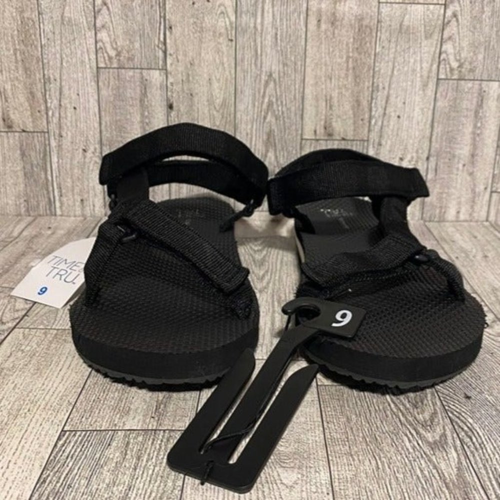 *NWT*Time & Tru Black Velcro Sandals Size 9